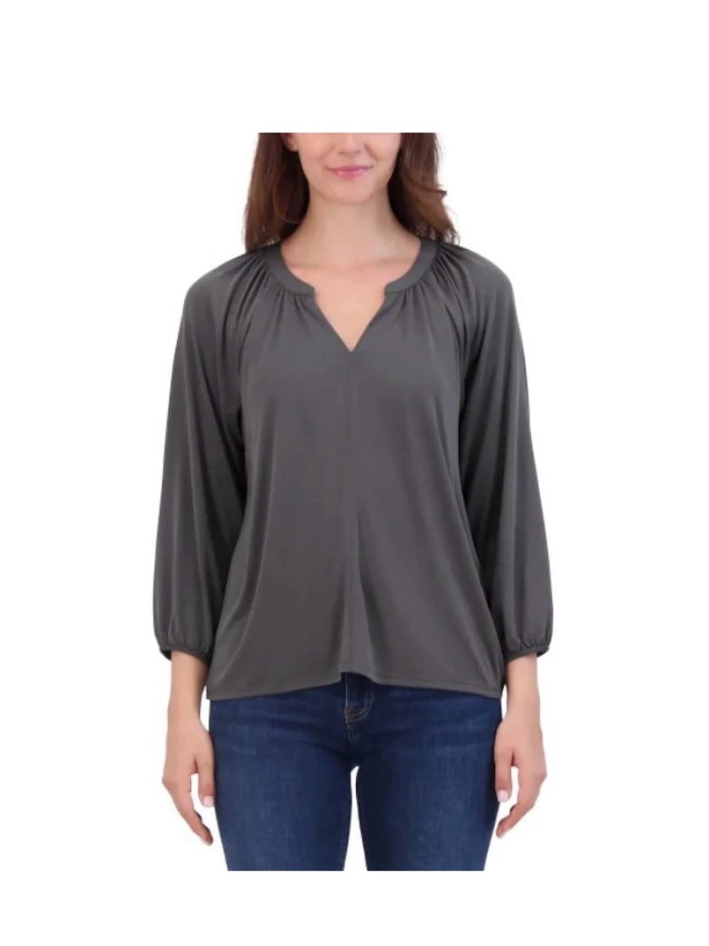 NWT Lucky Brand Women's Size Small 3/4 Sleeve Sandwash Top, Gray